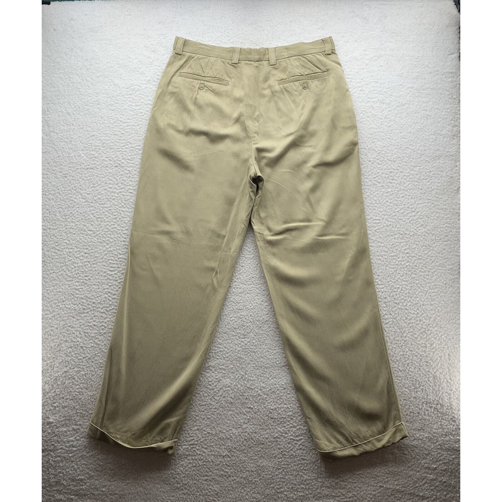 Tommy Bahama Silk Pants Mens 35x31 (Tag 35x34) Trouser Hemmed Pleated Tan Dad - Picture 6 of 15